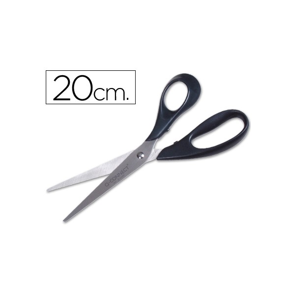 Tijeras de oficina Q-connect 20cm, acero inoxidable, mango de plástico negro