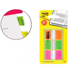 Índices medianos Post-it con dispensador, 60 Index 20 rosa, 20 naranja, 20 lima