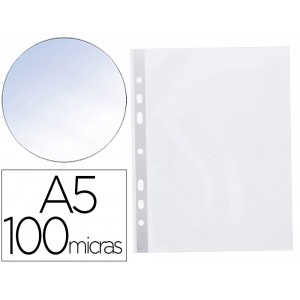 Funda Q-connect PP multitaladro (6T) 100 micras, cristal, tamaño A5, caja 100 uds
