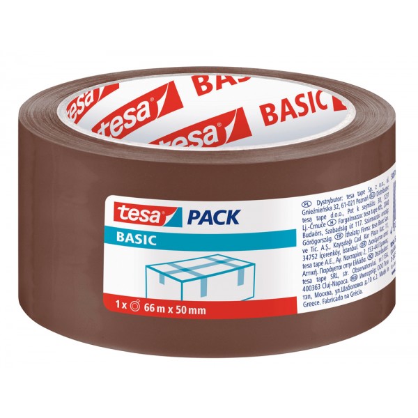 Cinta embalaje Tesa PP 50mmx66m basic, adhesivo libre de disolventes, marrón