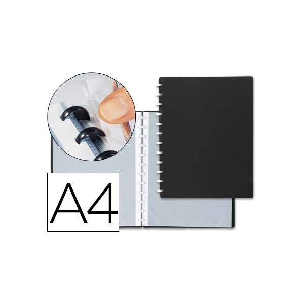 Carpeta con fundas Liderpapel A4, 20 fundas interiores intercambiables 70micras, color NEGRO