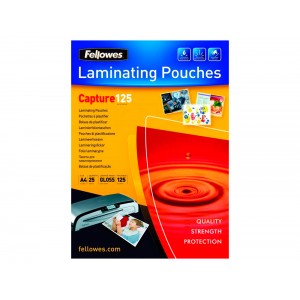 Bolsas plastificación Fellowes A4 125 micras, brillo, pack 25 uds