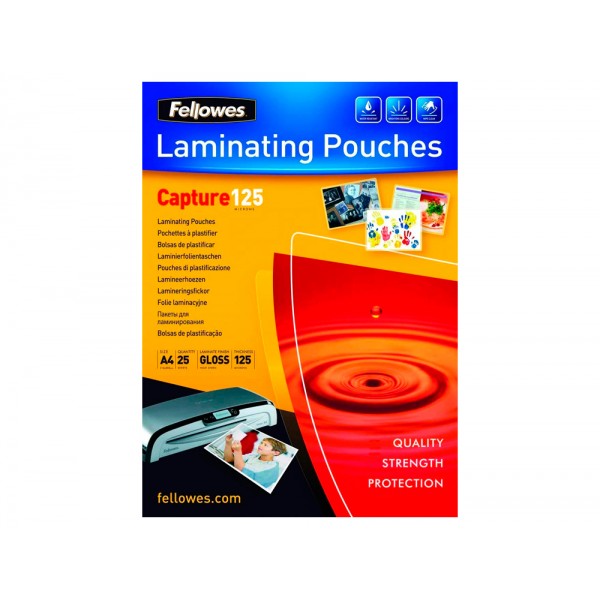 Bolsas plastificación Fellowes A4 125 micras, brillo, pack 25 uds