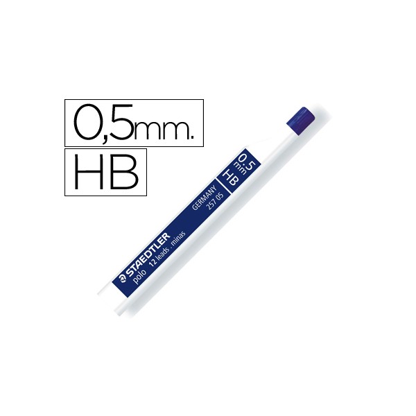 Minas Staedtler grafito 0.5mm trazo, graduación HB, 60mm, Estuche 12 uds