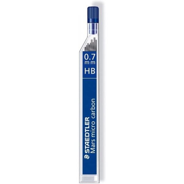 Minas Staedtler Mars Micro Carbón (Polycarbono de alta calidad) 0.7mm trazo, graduación HB, 60mm, Estuche 12 uds