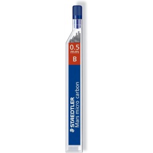 Minas Staedtler Mars Micro Carbón (Polycarbono de alta calidad) 0.5mm trazo, graduación B, 60mm, Estuche 12 uds