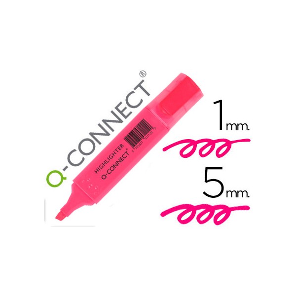 Marcador Q-connect fluorescente rosa, punta biselada, tinta a base de agua, ancho de trazo 1-5mm