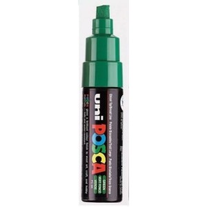 Marcador Posca UNI-BALL  especial PC-8K lavable, tinta a base de agua, punta biselada, verde, ancho de trazo 8mm, PC8K00500  