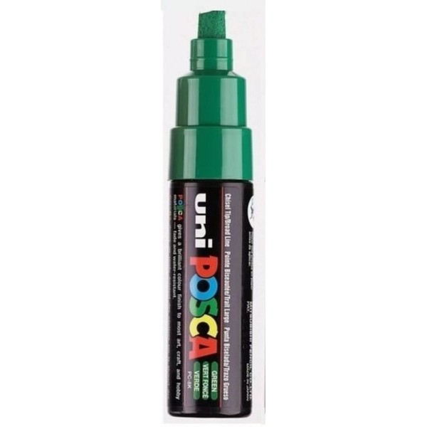 Marcador Posca UNI-BALL  especial PC-8K lavable, tinta a base de agua, punta biselada, verde, ancho de trazo 8mm, PC8K00500  