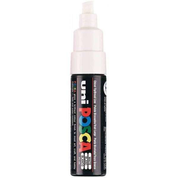 Marcador Posca UNI-BALL  especial PC-8K lavable, tinta a base de agua, punta biselada, blanco, ancho de trazo 8mm, PC8K01400  