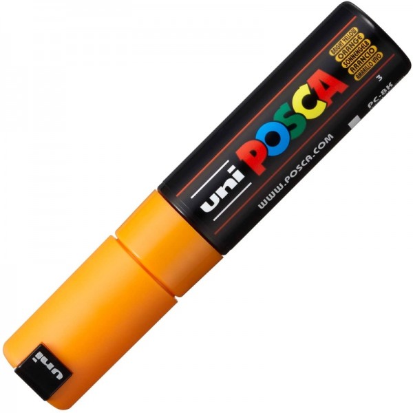 Marcador Posca UNI-BALL  especial PC-8K lavable, tinta a base de agua, punta biselada, amarillo, ancho de trazo 8mm, PC8K00500  