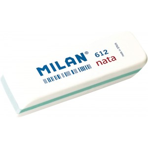 Goma de borrar MILAN 612 Plástico suave/nata blanca biselada para todas superficies, no daña el papel.