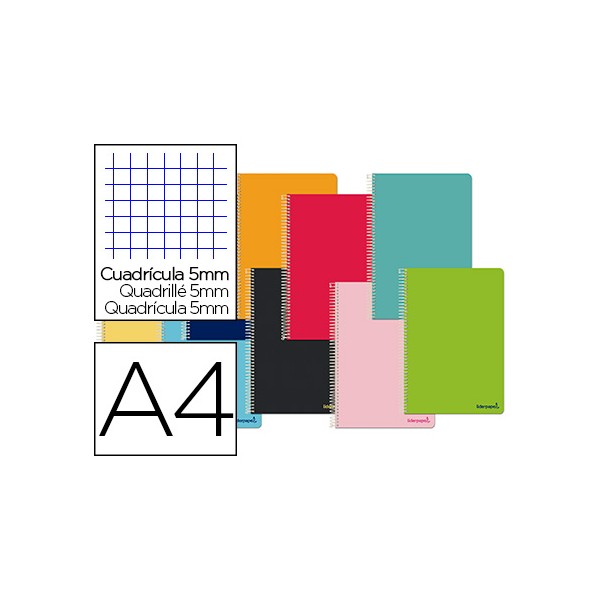 Cuaderno Liderpapel espiral tapas blandas 80h 60g/m2 A4 Cuadrícula 5x5, colores surtidos