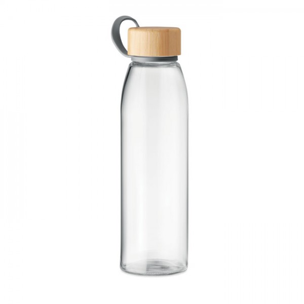 Botella agua reutilizable cristal con tapa de bambú 500ml PERSONALIZABLE - BAJO PEDIDO
