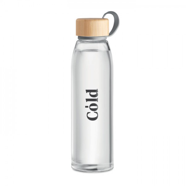 Botella agua reutilizable cristal con tapa de bambú 500ml PERSONALIZABLE - BAJO PEDIDO