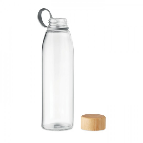 Botella agua reutilizable cristal con tapa de bambú 500ml PERSONALIZABLE - BAJO PEDIDO