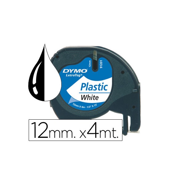 Cinta Dymo Letratag 12mmx4m negro/blanco plástico S0721660 (S0721610)