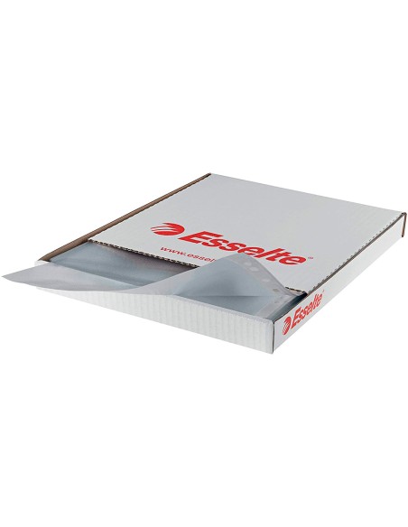Funda Esselte PP folio estandar multitaladro (16T), piel de naranja, 80 micras, caja 100uds