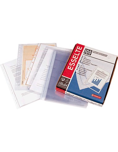 Funda Esselte PP folio estandar multitaladro (16T), piel de naranja, 80 micras, caja 100uds