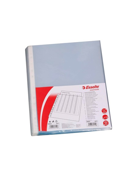 Funda Esselte PP folio estandar multitaladro (16T), piel de naranja, 80 micras, caja 100uds
