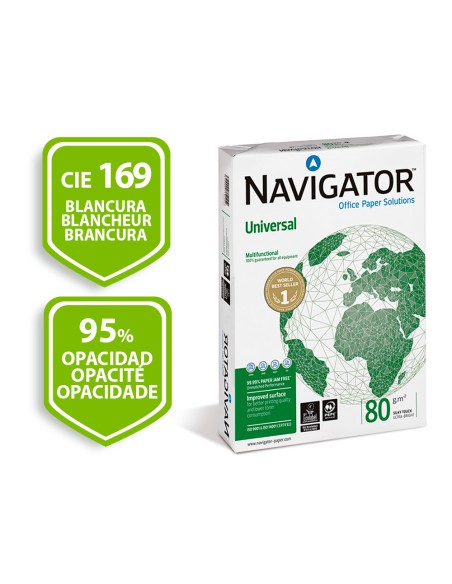 Papel Navigator A3 multifunción 80g/m2, blancura Cie 169, 500 hojas