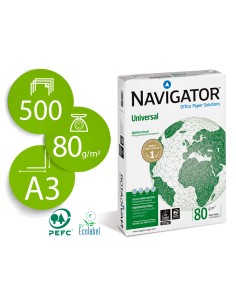 Papel Navigator A3 multifunción 80g/m2, blancura Cie 169, 500 hojas