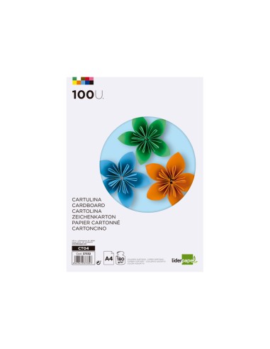 Cartulina Liderpapel A4 10 colores surtidos, pack 100 cartulinas
