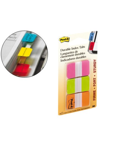 Índices rígidos medianos Post-it, 22 index x 3 colores: naranja, rosa y verde, 25,4x38mm