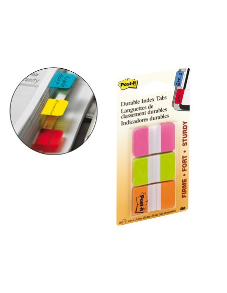 Índices rígidos medianos Post-it, 22 index x 3 colores: naranja, rosa y verde, 25,4x38mm