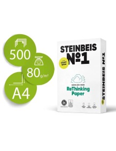 Papel Steinbeis Nº1 A4 multifunción 100% reciclado 500 hojas 80g/m2 blancura Cie 55, opacidad 95%