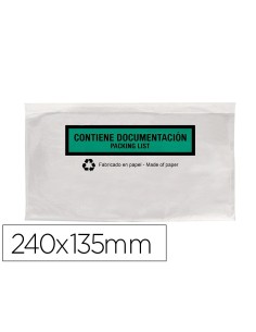 Sobre portadocumentos Q-Connect 240x135mm autoadhesivo transparente 100% papel pack 100uds