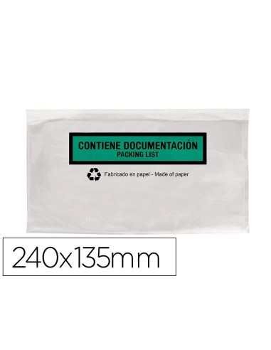 Sobre portadocumentos Q-Connect 240x135mm autoadhesivo transparente 100% papel pack 100uds