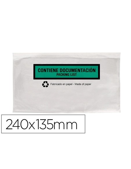 Sobre portadocumentos Q-Connect 240x135mm autoadhesivo transparente 100% papel pack 100uds