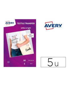 Papel transfer Avery algodón claros ink-jet A4 pack de 5 hojas