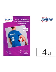 Papel transfer Avery algodón oscuros ink-jet A4 pack de 4 hojas