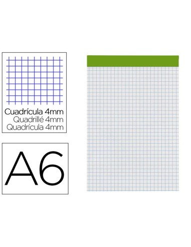 Bloc Liderpapel A6 perforado sin tapa cuadrícula 4x4mm, 80 hojas, 60g/m2