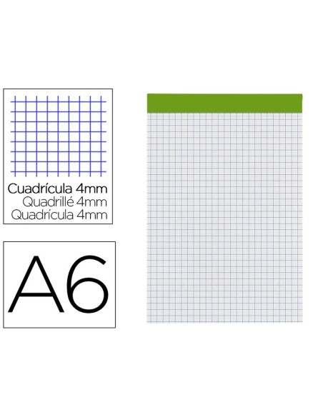 Bloc Liderpapel A6 perforado sin tapa cuadrícula 4x4mm, 80 hojas, 60g/m2