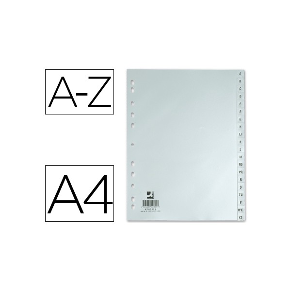 Separadores Q-connect alfabéticos A-Z A4 multitaladro, PVC gris