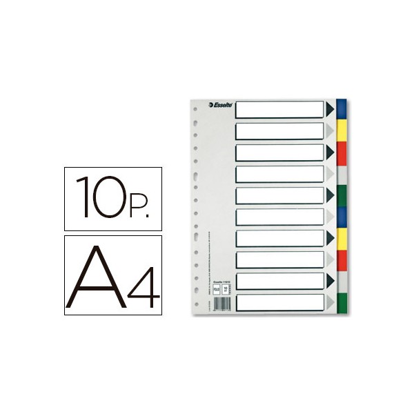 Separadores Esselte A4 10 posiciones, polipropileno, 5 colores, multitaladro (16T) 11710
