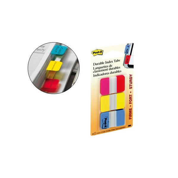 Índices rígidos medianos Post-it, 22 index x 3 colores: rojo, amarillo y azul, 25,4x38mm, ref XA004806312