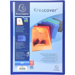 Carpeta con fundas Exacompta Krea Cover, A4, PP flexible, personalizable, 20 fundas interiores cristal lisas de alta transparenc