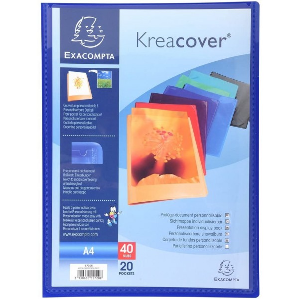 Carpeta con fundas Exacompta Krea Cover, A4, PP flexible, personalizable, 20 fundas interiores cristal lisas de alta transparenc