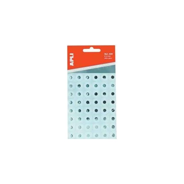 Arandelas Apli autoadhesivas 13mm diámetro, pack 240uds, transparentes, para la conservación de hojas taladradas, ref.00229