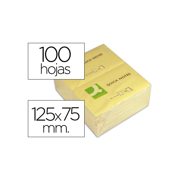 Block notas adhesivas reposicionables Q-Connect amarilla 76x127mm 100 hojas
