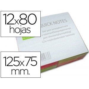 Block notas adhesivas reposicionables Q-Connect colores neón surtidos 76x126mm 80 hojas (1 color p/block)