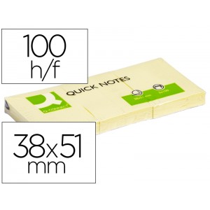 Block notas adhesivas reposicionables Q-Connect amarilla 38x51mm 100 hojas - pack 12 blocks