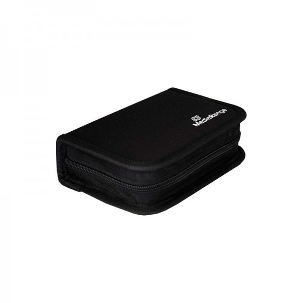 Estuche MediaRange para 3 tarjetas SD y 6 pendrives, de nylon y con cremallera, color negro