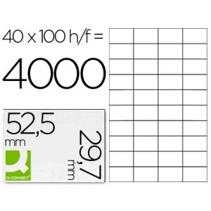 Etiquetas Q-Connect 40 por hoja, caja 100 hojas, blancas, cantos rectos