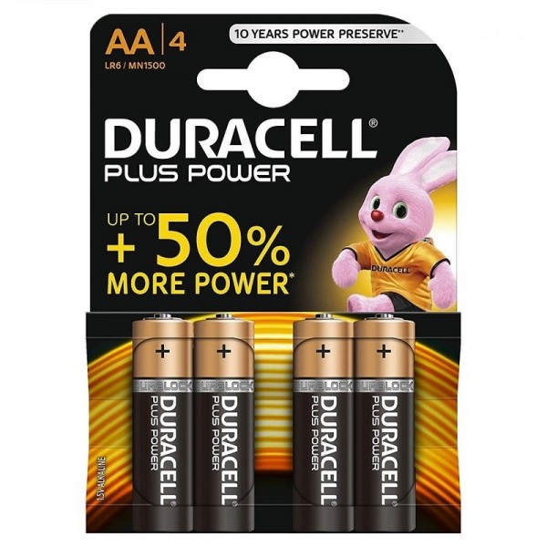 Pilas alcalinas Duracell AA LR6 1,5V pack 4 uds