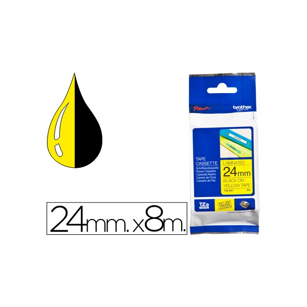 Cinta Brother TZe-651 ROTULADORA LAMINADA  Amarillo Negro 8m, 24mm